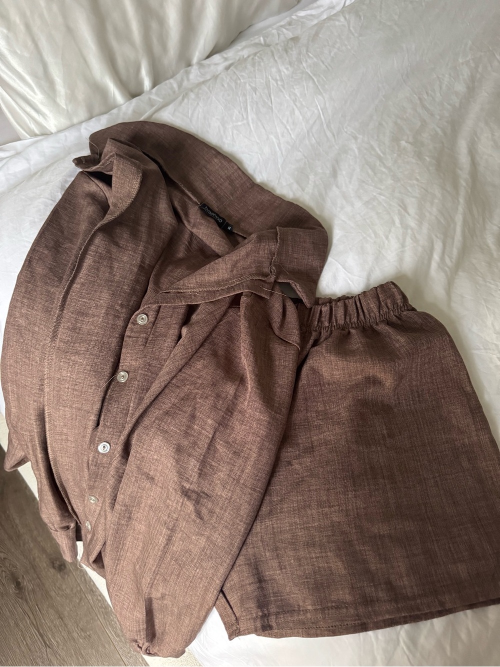 Boohoo Casual Brown Linen-Blend Pants set
